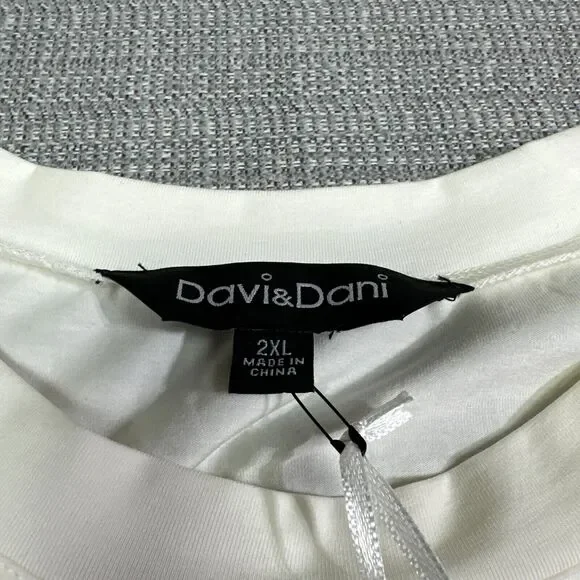 Davi & Dani Shirt Womens 2XL Ivory Tulle Puff Sleeve Embroidered Fairy Feminine - Picture 2 of 9